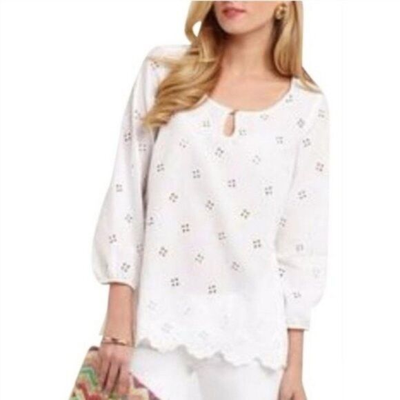 Lilly Pulitzer Telyn White Eyelet Long Sleeve Blouse - Picture 1 of 8